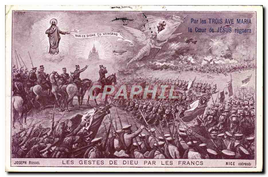 CPA Les Gestes De Dieu Par Les Francs Militaria Jesus Ange 
