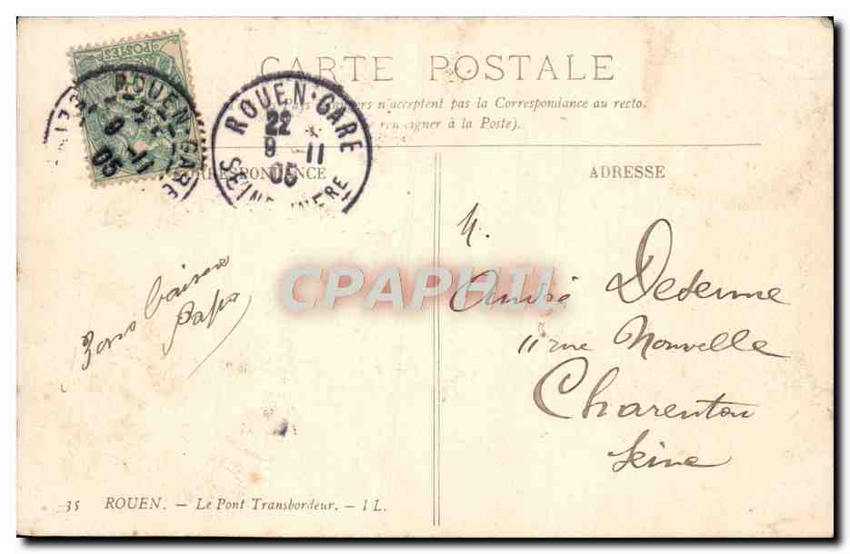 CPA Rouen Le Pont Transbordeur — Verso