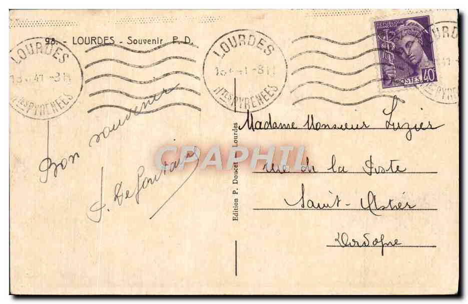 CPA A La Grotte Benie J'ai Prie Pour Vous Lourdes — Verso