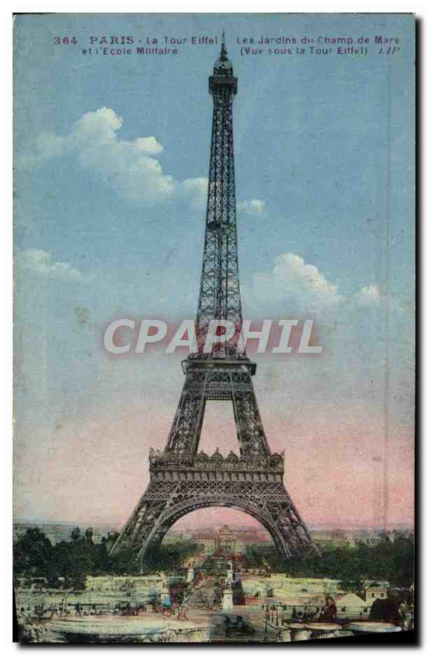 Paris - La Tour Eiffel et l'École Militaire — Les Jardins du Champ de Mars (Vue sous la Tour Eiffel) — Éditions Artistiques LIP n°364