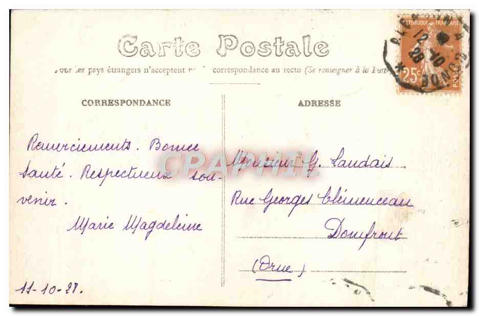 CPA Environs De Mortagne Foret De Reno Ligne Du Val Dieu Et Route de Longny a Feings — Rückseite