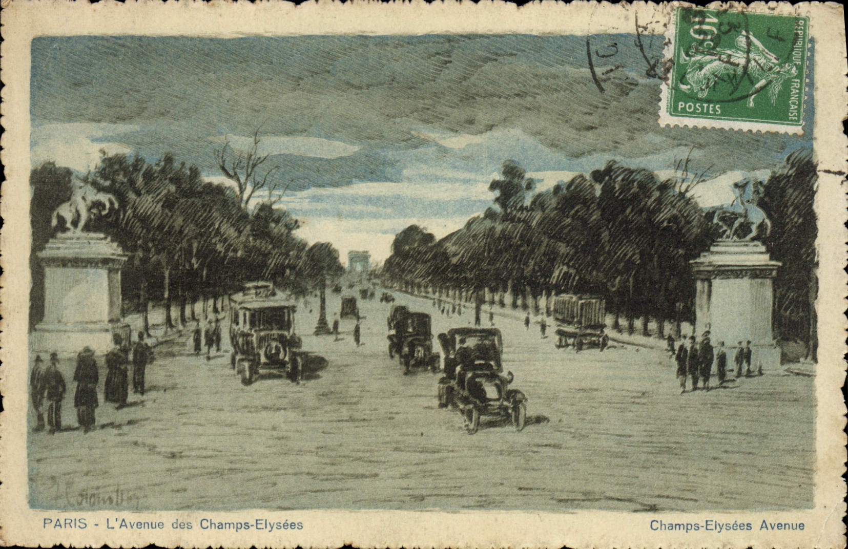 CPA Paris L'Avenue Des Champes Elysees Automobile