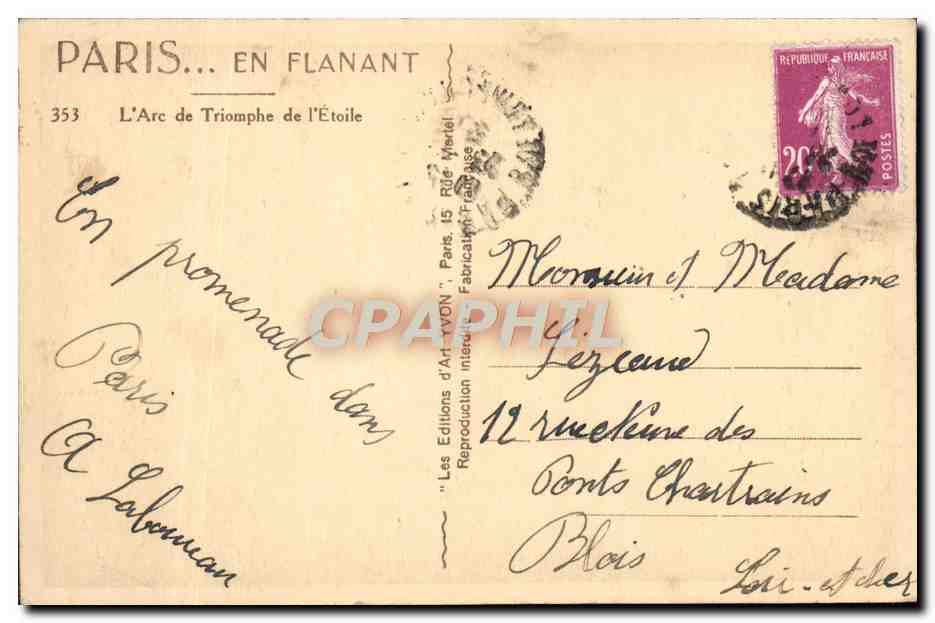 CPA Paris En Flanant L'Arc De Triomphe De I'Etoile — Rückseite