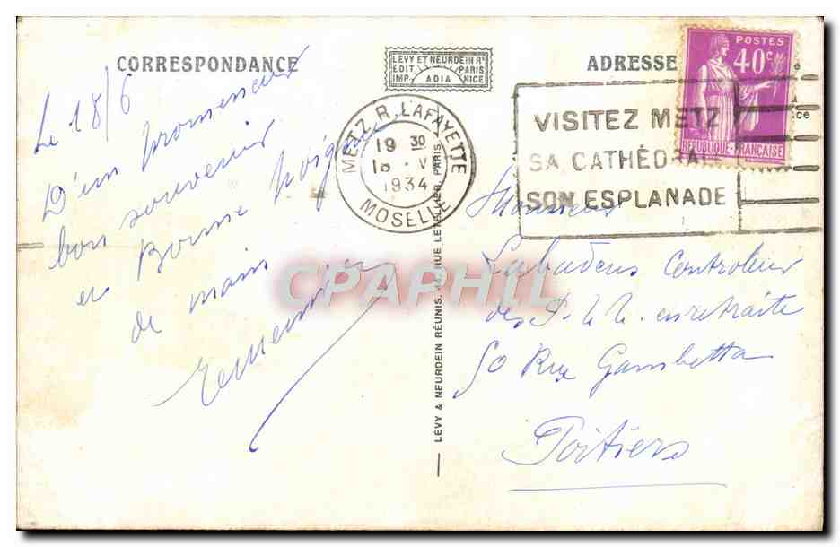 CPA Metz Les Hotels De La Gare Hotels Metropole — Rückseite