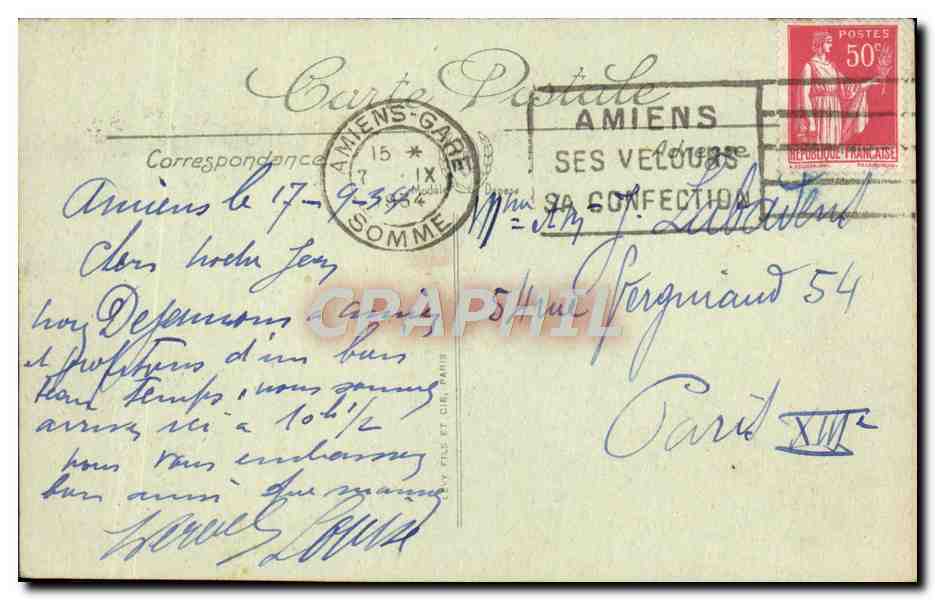 CPA Amiens L'Hotel De Ville — Rückseite