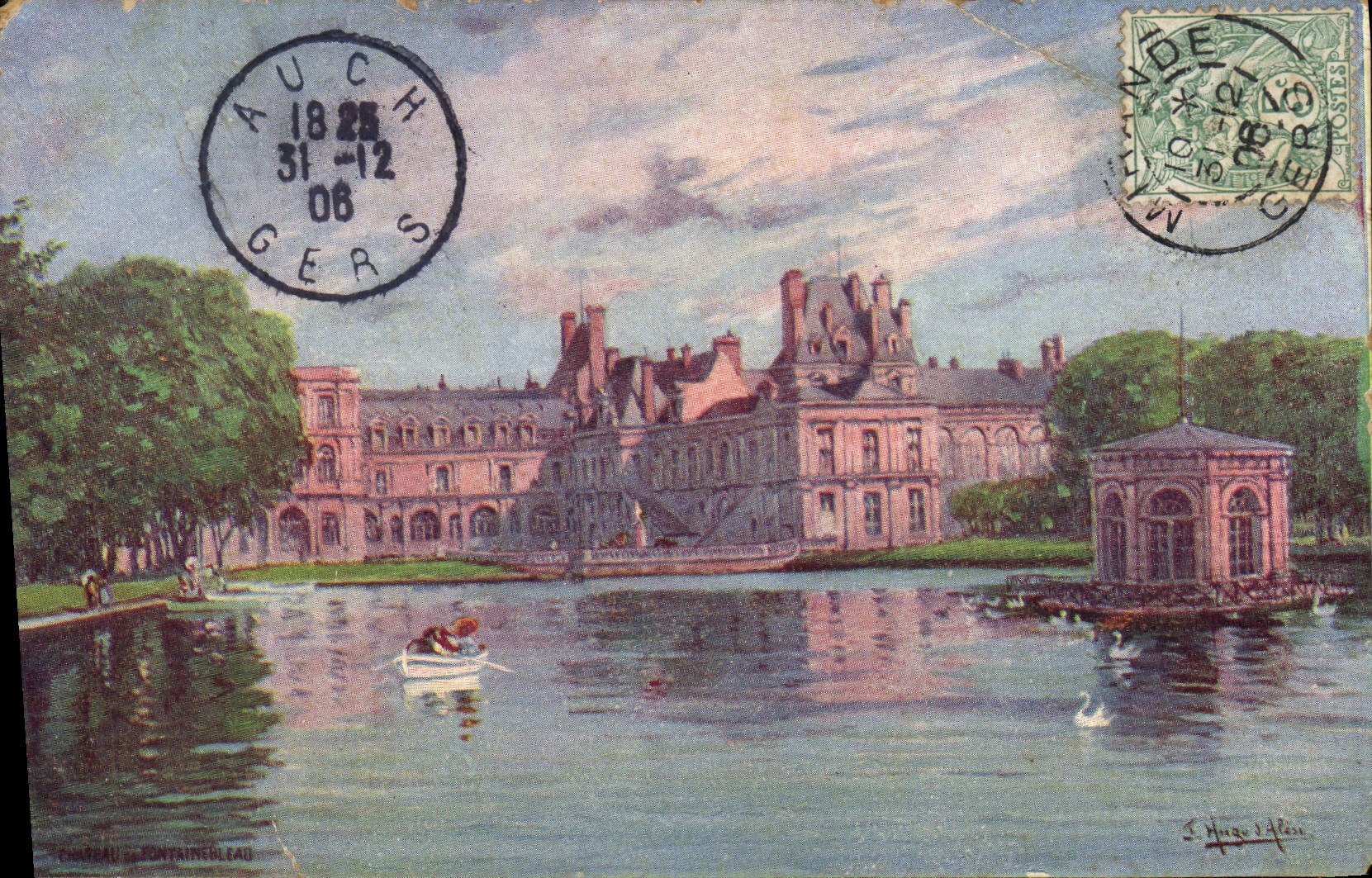 Château de Fontainebleau — vue du parc et du lac — Éditeur : J. Hugues Allen - Anverso