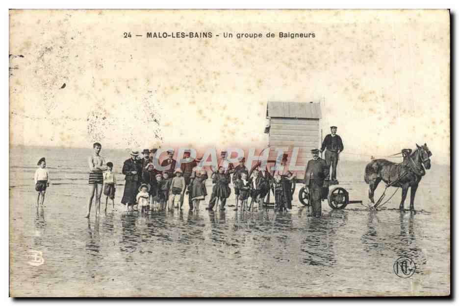 Vintage Postcard Malo Les Bains A Group of Swimmers