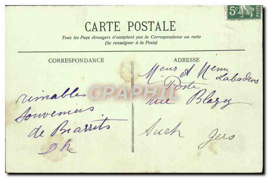 CPA Biarritz Artistique Hotel du Palais — Verso