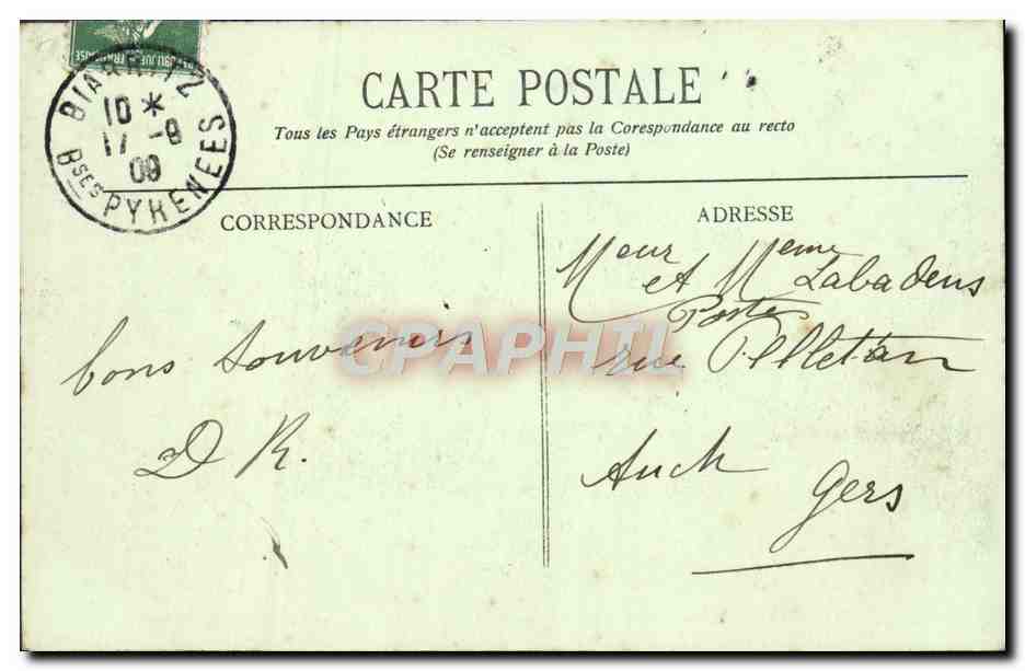 CPA Biarritz Artistique La Villa Belza — Rückseite