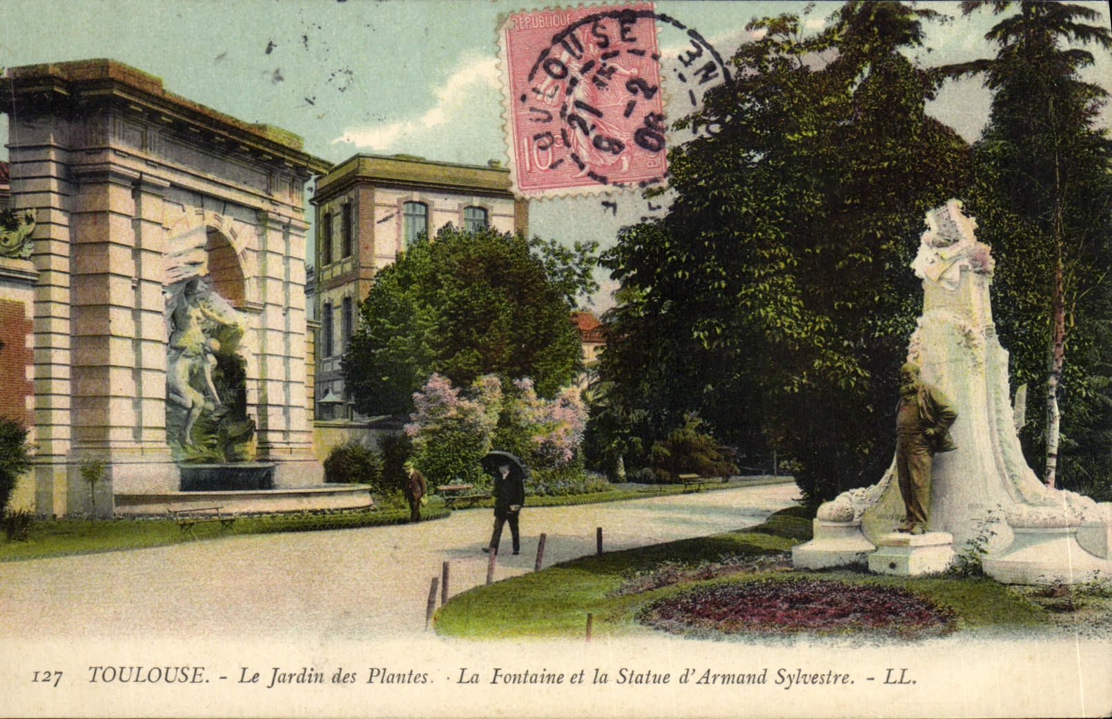 CPA Toulouse Le Jardin des Plantes La Fontaine et la Statue d'Armand Sylvestre