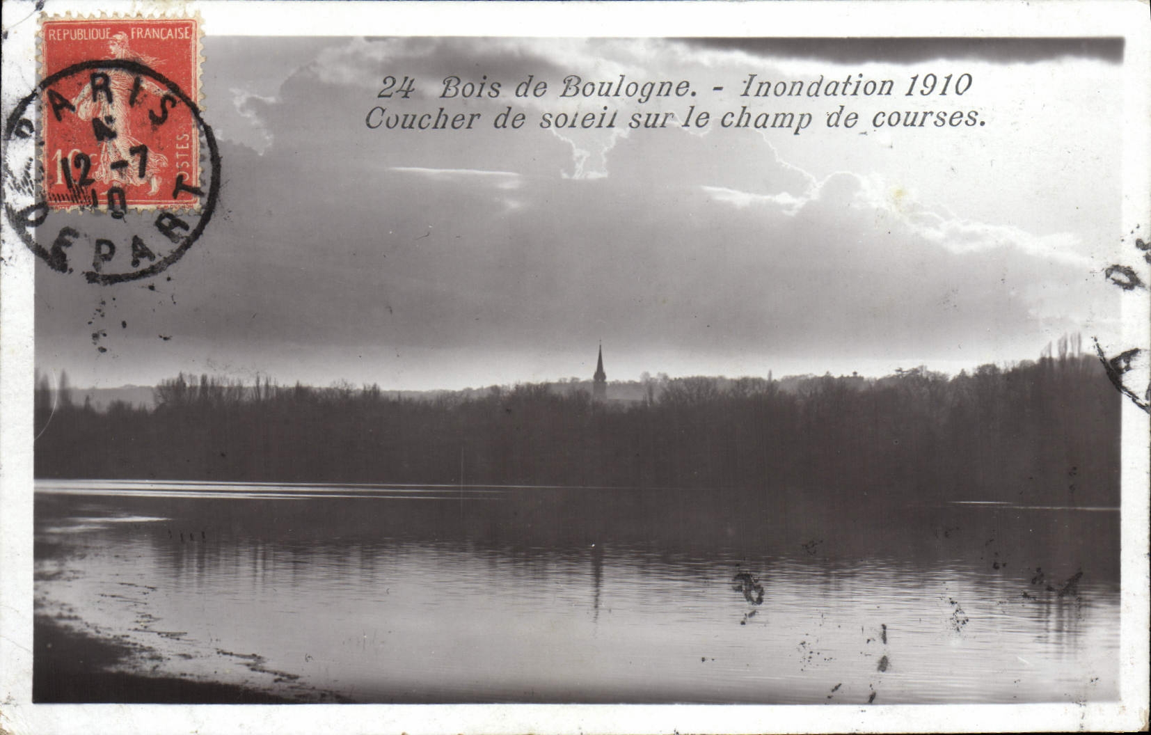 CPA Bois de Boulogne Inondation 1910 Coucher de soleil sur le champ de courses