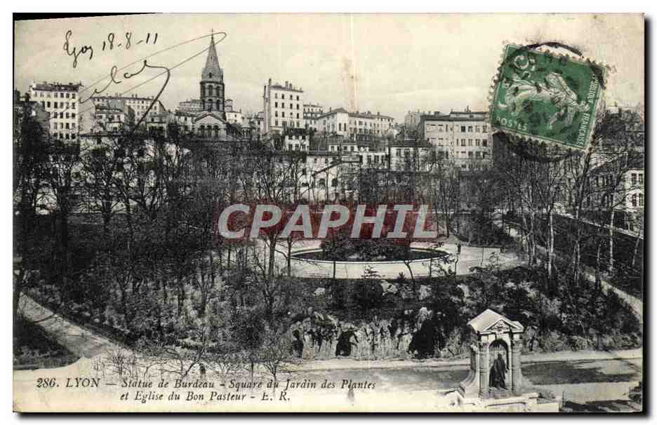 LYON — Statue de Burdeau - Square du Jardin des Plantes et Église du Bon Pasteur — E. R. n°286