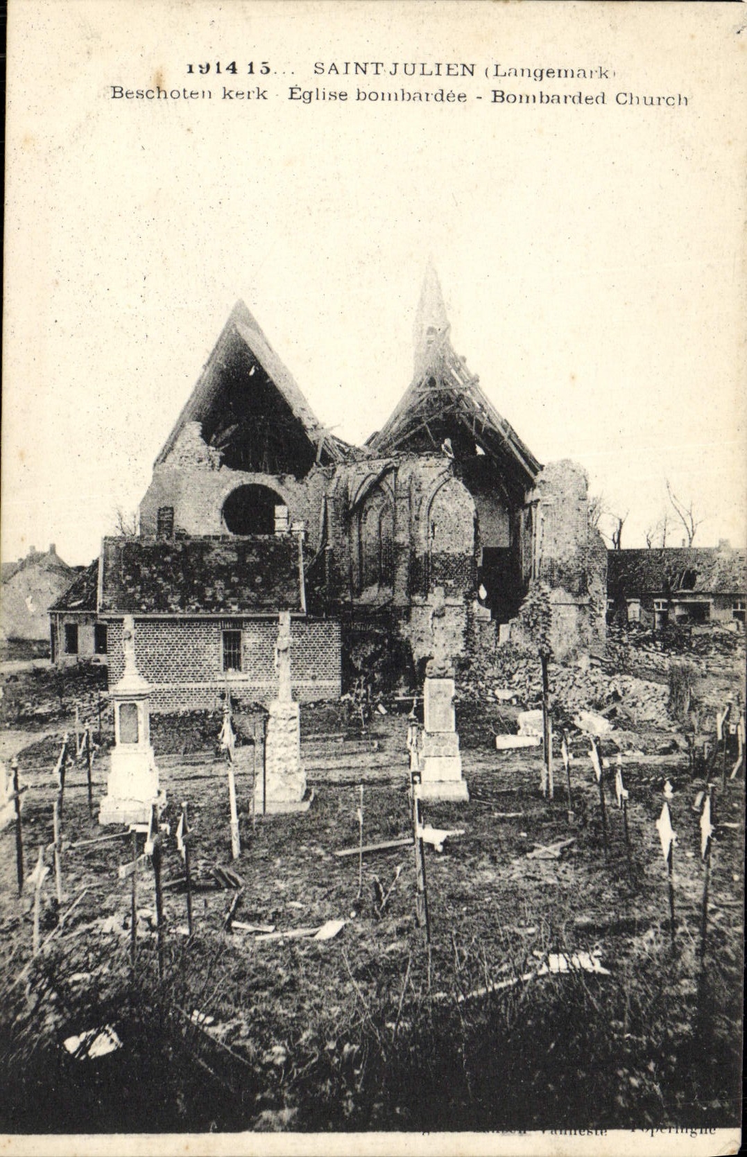 Église bombardée à Saint-Julien (Langemark) — 1914-15 — Éditeur inconnu, n° de série non visible