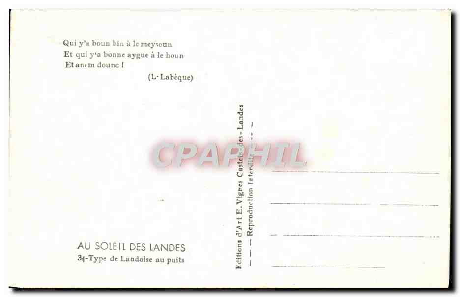 CPM Au soleil des Landes Type de Landaise au puits Folklore  — Rückseite