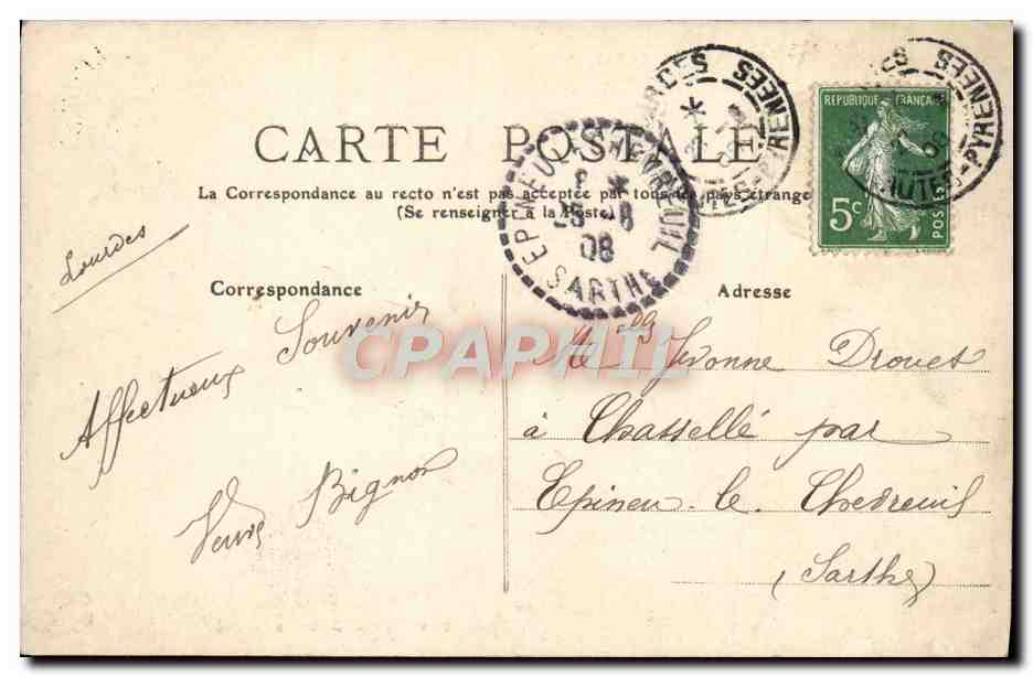 CPA Lourdes La Grotte — Verso