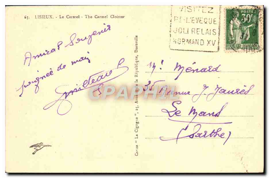 CPA Lisieux Le Carmel Cachet Daguin Visitez Pont L'eveque Joli Relais Normand  — Verso