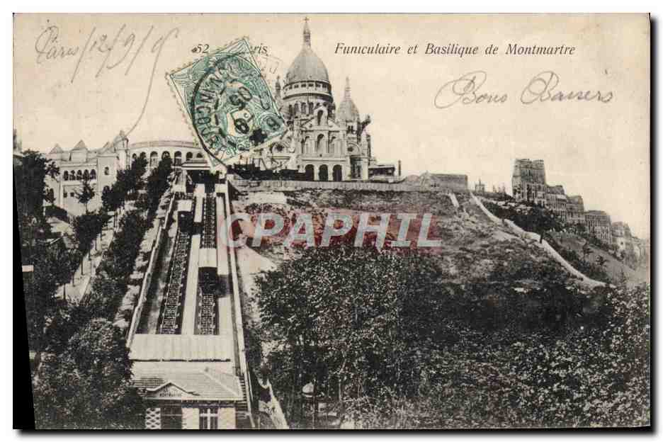 CPA Paris Funiculaire et Basilique de Montmartre
