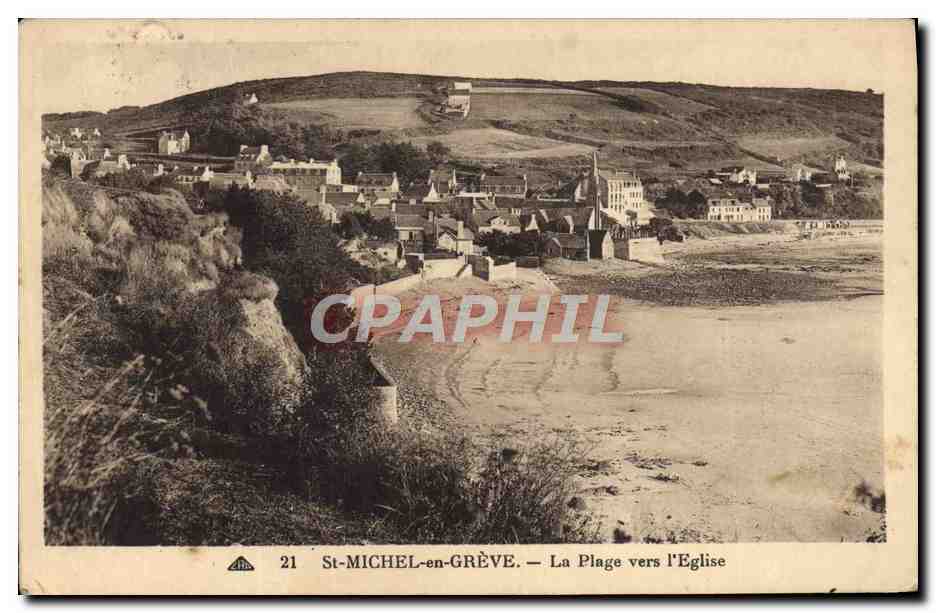 St-MICHEL-en-GRÈVE — La Plage vers l'Église — CPAPHIL n°21