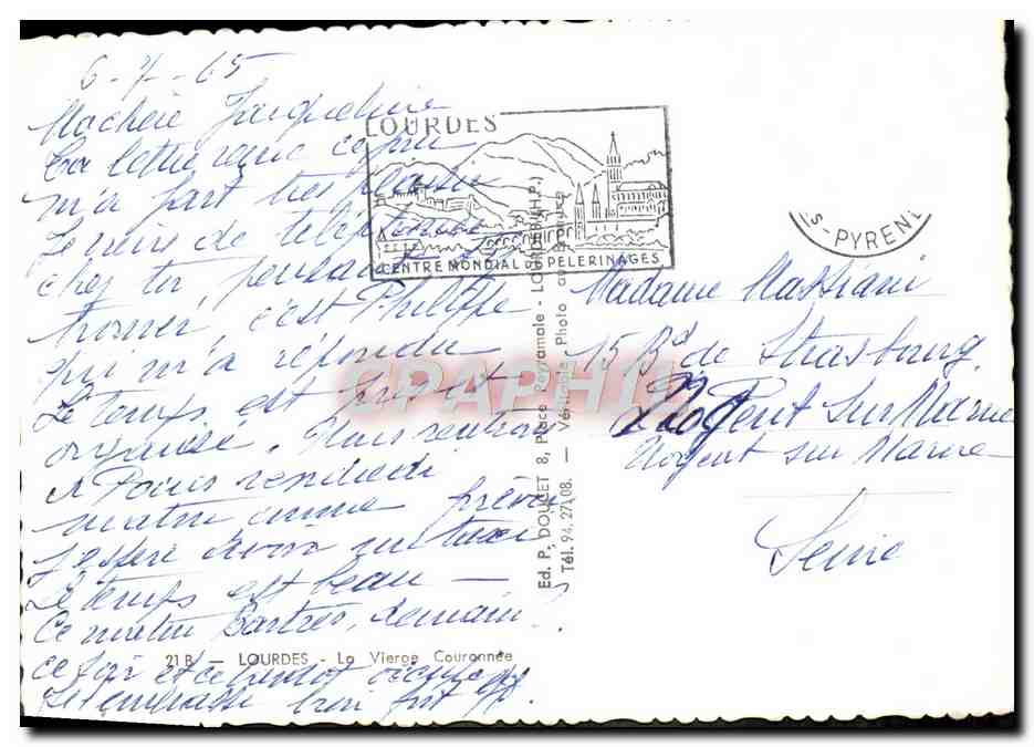 CPM Lourdes La Basilique et la Grotte — Verso