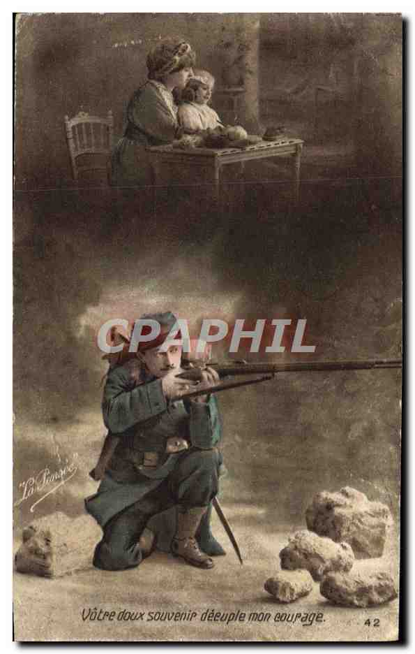 CPA Fantaisie Femme Enfant Soldat Militaria