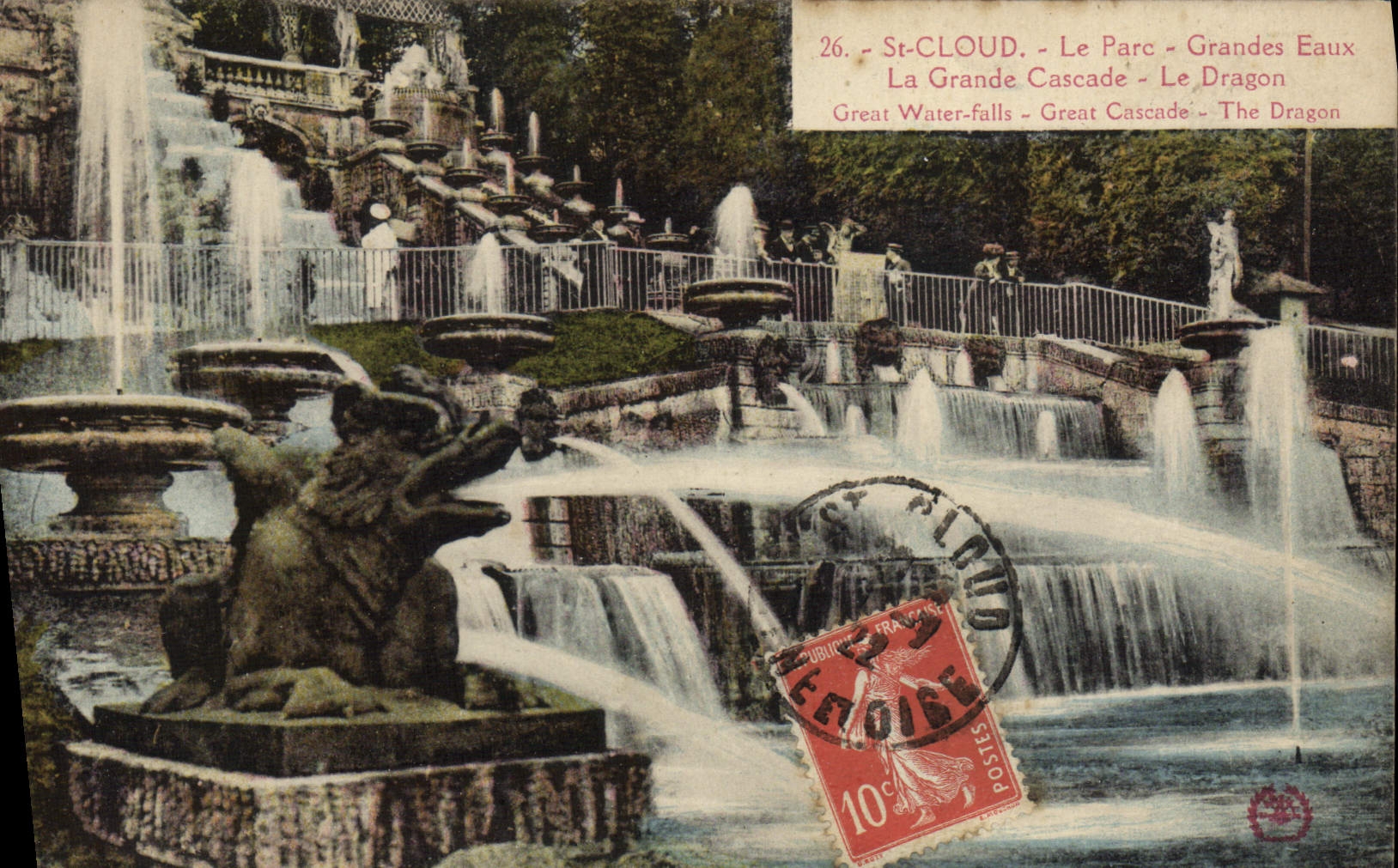 CPA St Cloud Le Parc Grandes Eaux La grande cascade Le dragon 