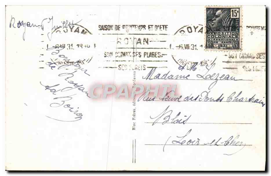 CPA Royan La Plage Boulevard Betton — Rückseite