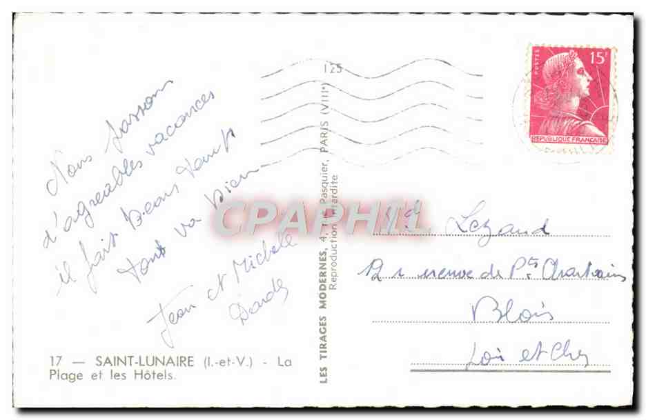 CPM Saint Lunaire Plage et les Hotels — Verso