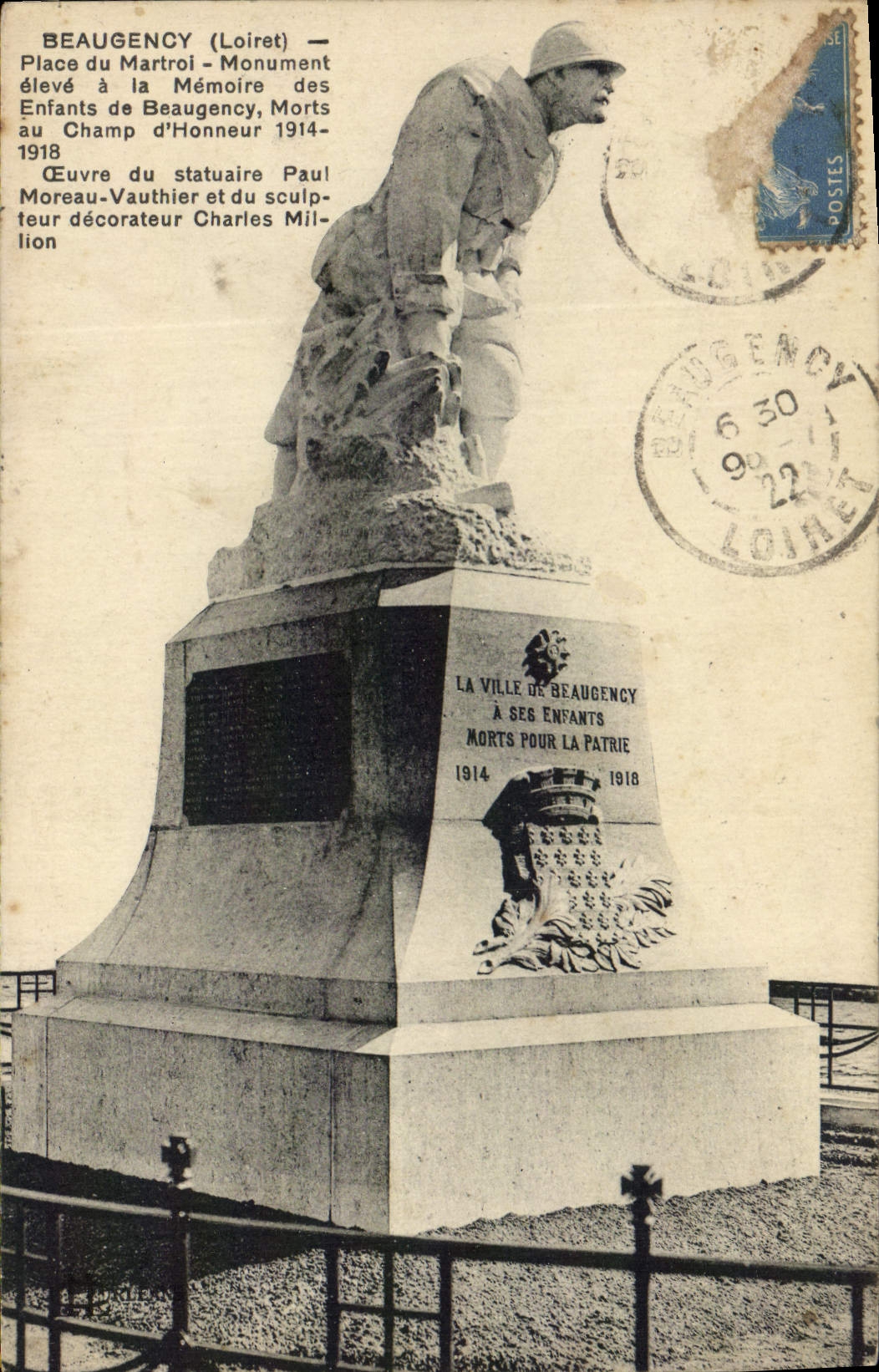 Beaugency (Loiret) — Denkmal für die Kinder von Beaugency, Gefallen für das Vaterland 1914-1918 — Werk von Paul Moreau-Vauthier und Charles Milion