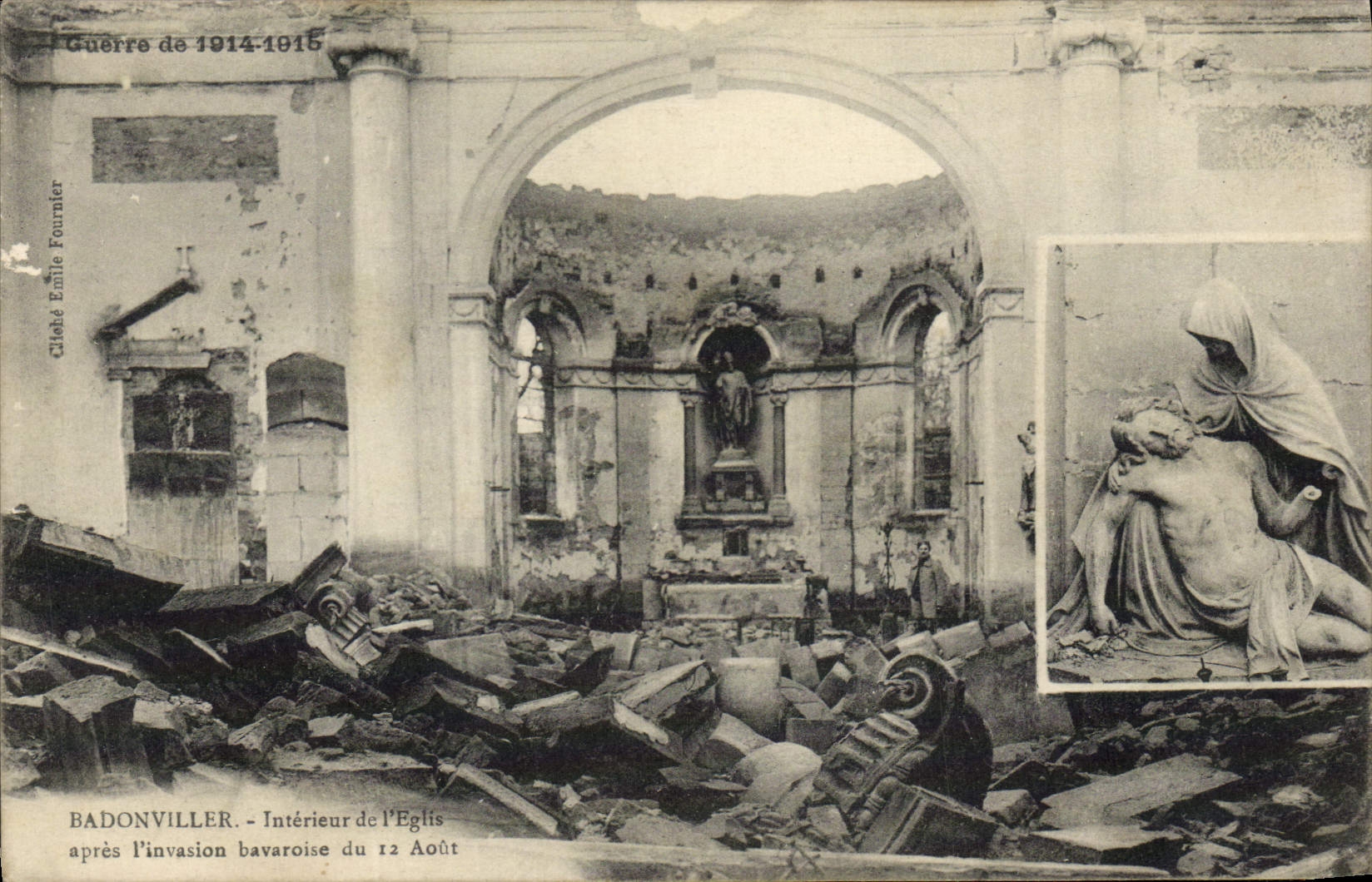 Badonviller — Intérieur de l'église après l'invasion bavaroise du 12 août 1914-1915 — Émile Fournier