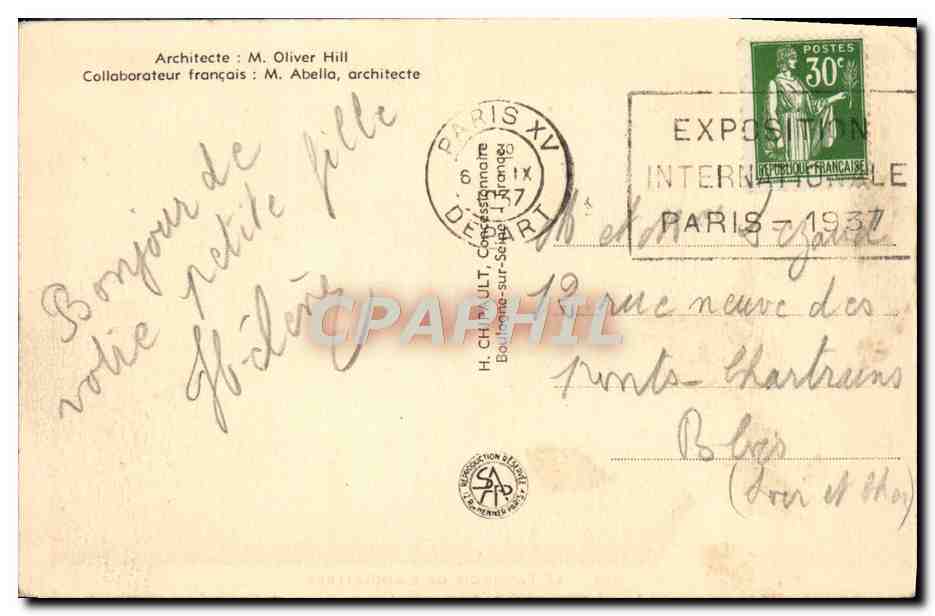 CPA Paris Exposition Internationale 1937 Le pavillon de l'Angleterre — Verso