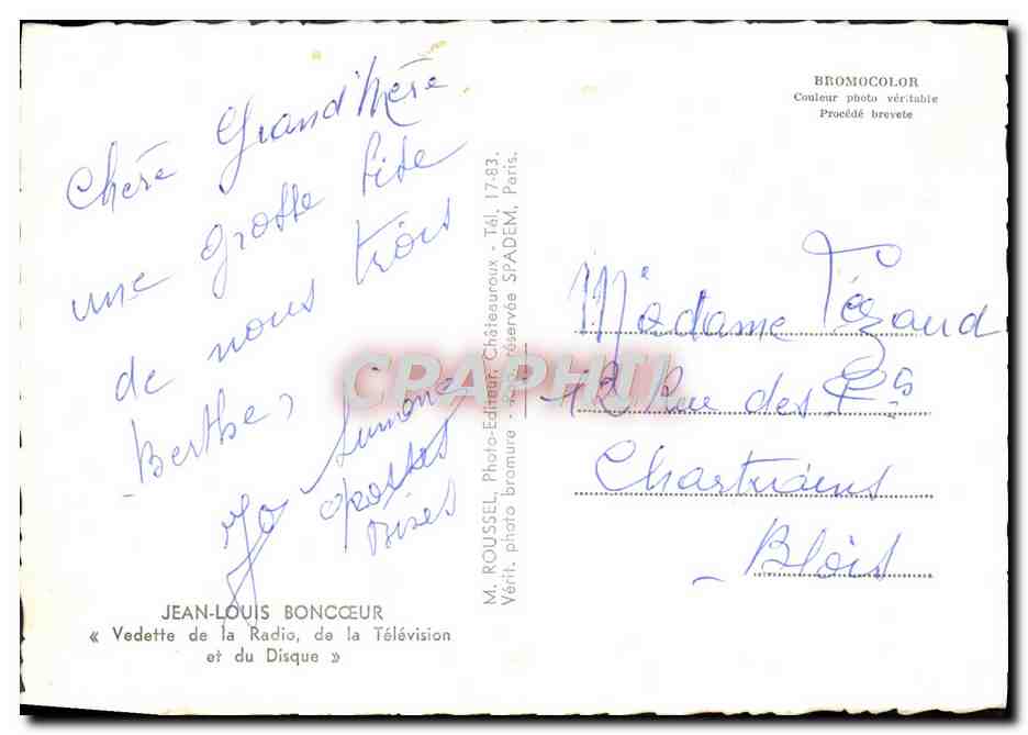 CPM Jean Louis Boncoeur Vedette de la radio de la Television et du disque Folklore Le rebouteux — Rückseite