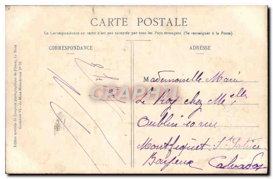 CPA Le Mans Entree de la Prefecture et ND de la Couture  — Rückseite