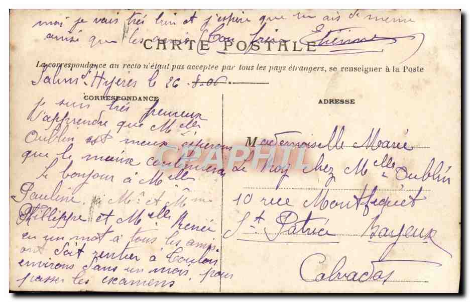CPA Hyeres Sanatorium du Mont des Oiseaux Caleche Chevaux  — Rückseite