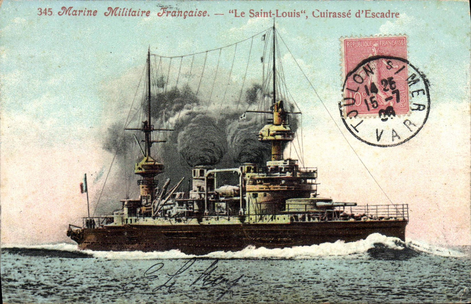 CPA Marine Militaire Francaise Le Saint louis Cuirasse d'escadre Bateau 