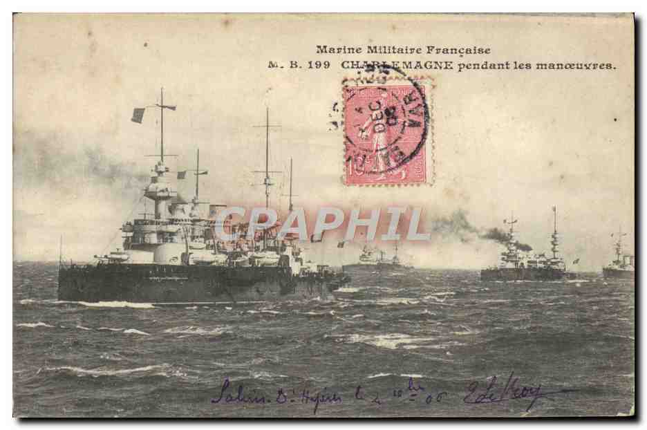 M.B. 199 CHARLEMAGNE — Marine Militaire Française pendant les manœuvres — Éditeur non visible