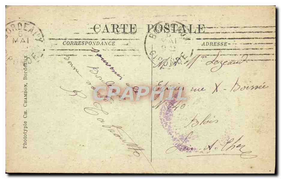 CPA Bordeaux Rue Esprit des Lois Tramway — Verso