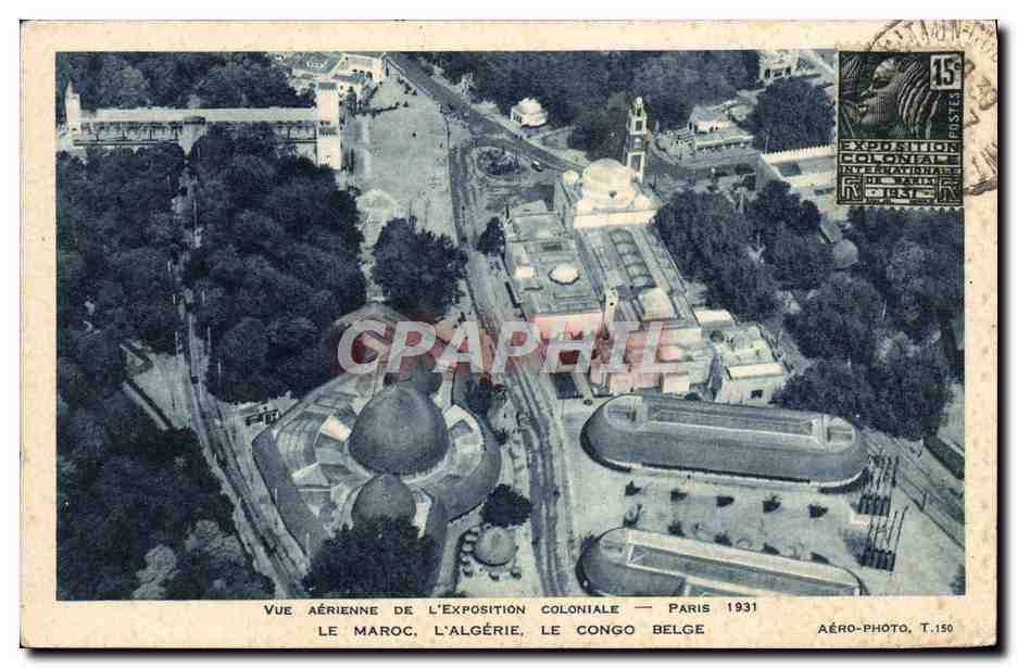 Vue aérienne de l'Exposition coloniale — Le Maroc, l'Algérie, le Congo belge — Aéro-Photo, T.150