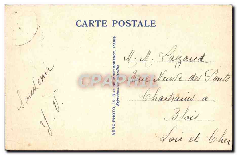 Vue aérienne de l'Exposition coloniale — Le Maroc, l'Algérie, le Congo belge — Aéro-Photo, T.150 — Verso