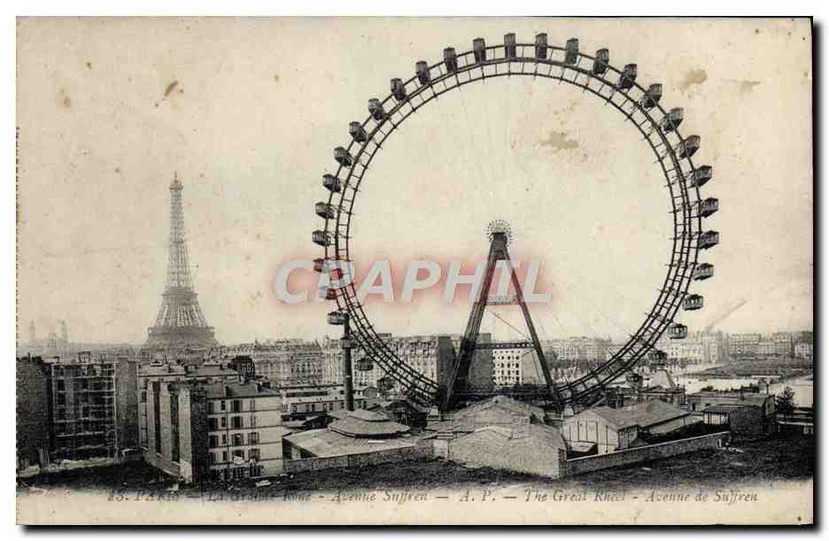 CPA Paris La grande roue Avenue Suffren Tour Eiffel