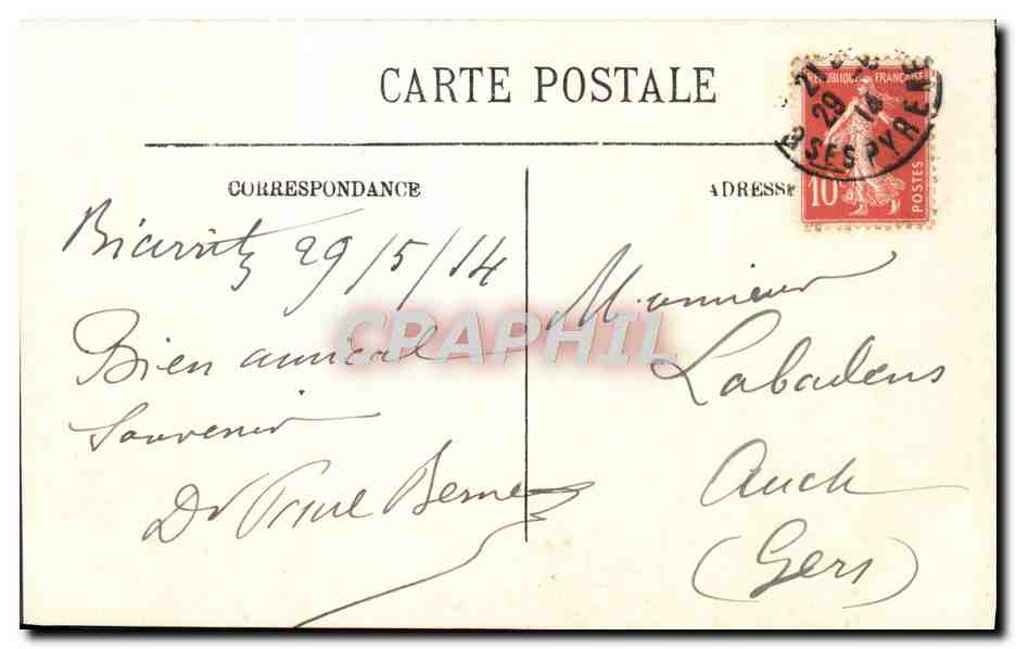 CPA Biarritz Les Bains du Port Vieux Vers le Rocher de la Vierge — Verso
