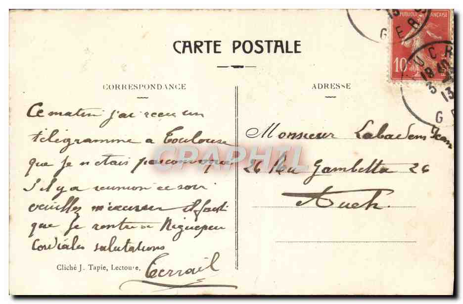 Auch (Gers) — La Treille et Quartier du 9me Chasseur. — Verso