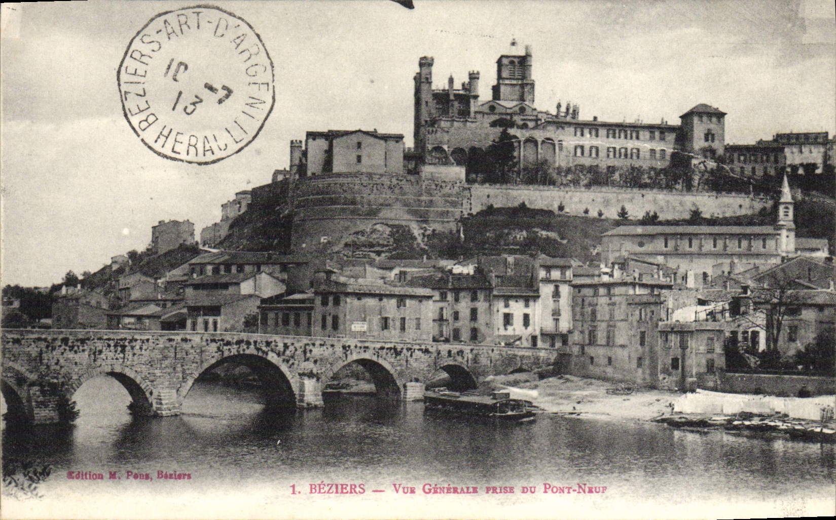 Béziers — Vue Générale prise du Pont-Neuf — Édition M. Pons, Béziers