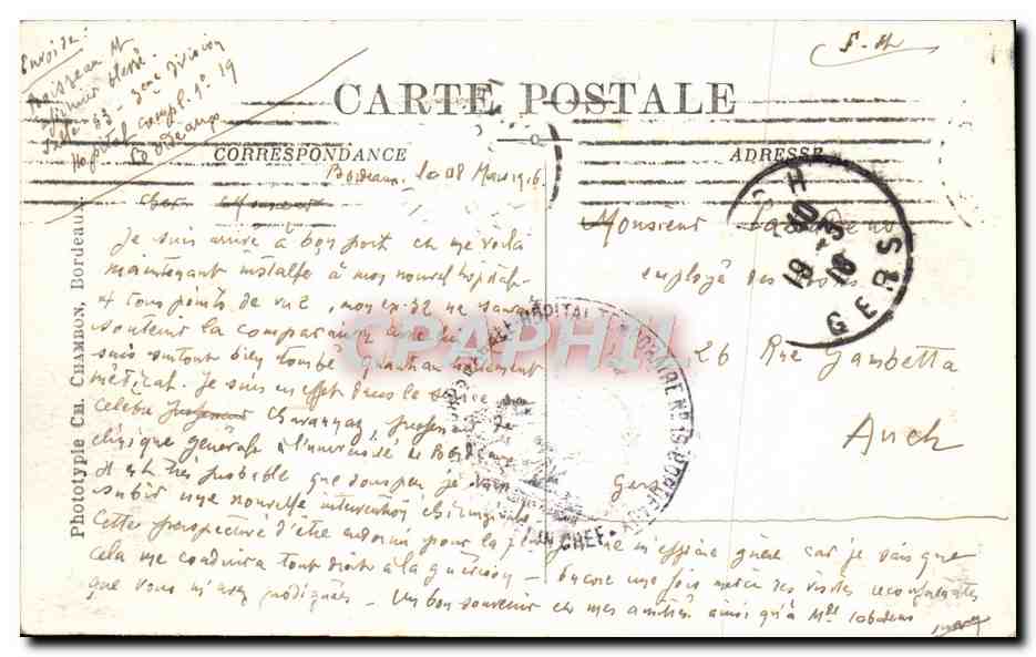 CPA Bordeaux Le Pont — Verso
