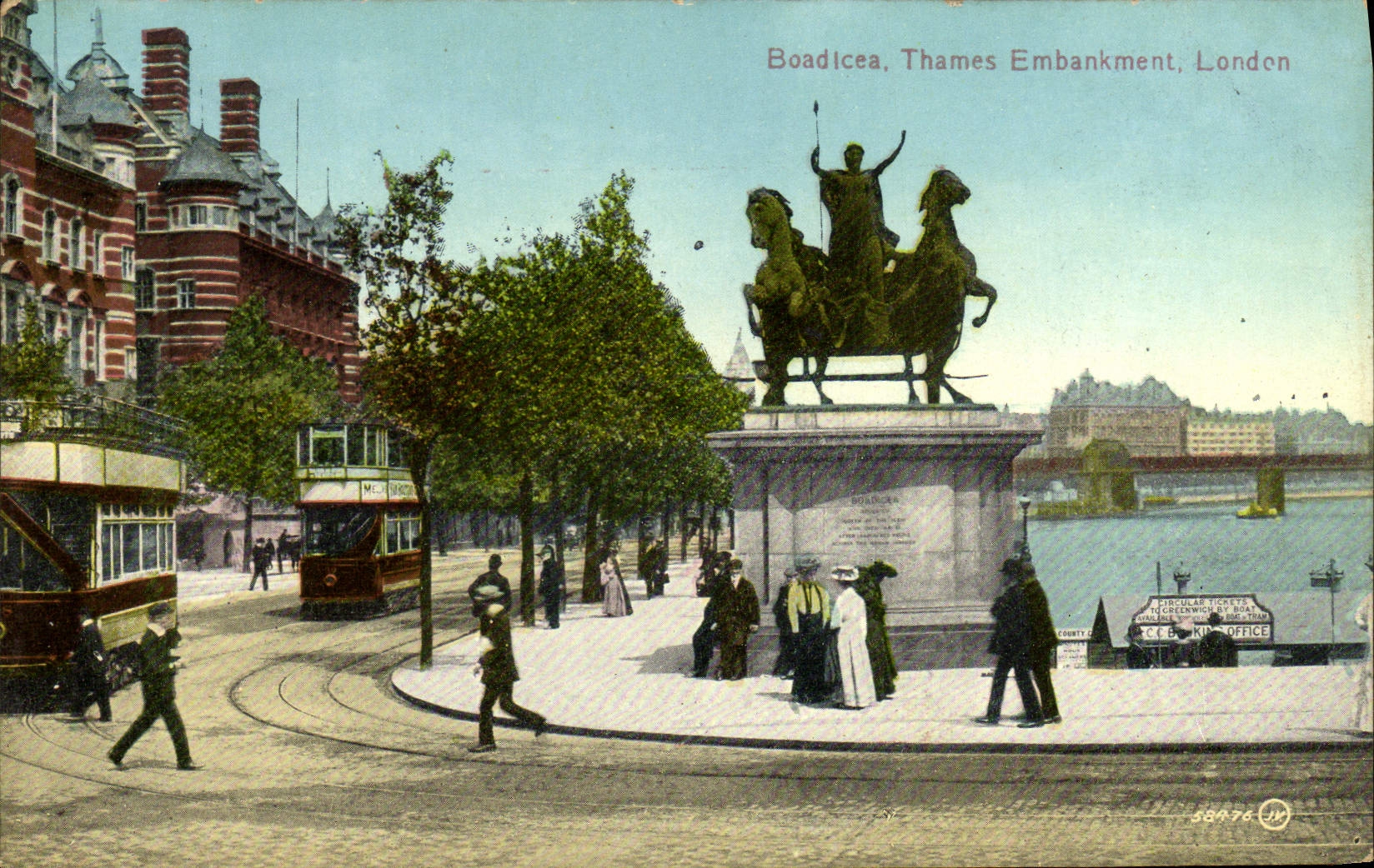 CPA Boadlcea Thames Embankment London Tramway