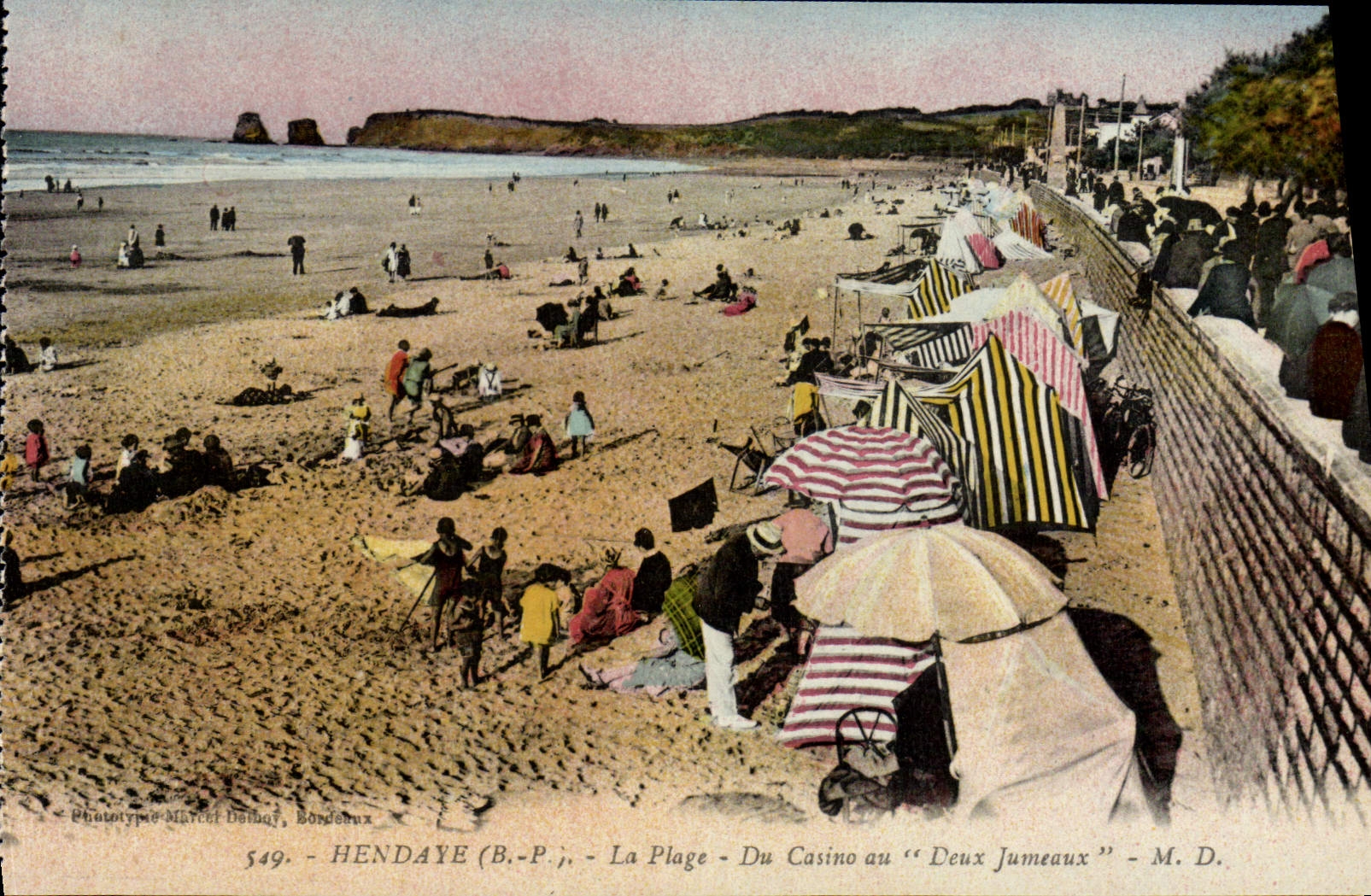 Hendaye (B.P.) - La Plage - Du Casino au "Deux Jumeaux" - Phototypie Marcel Delhoy, Bordeaux