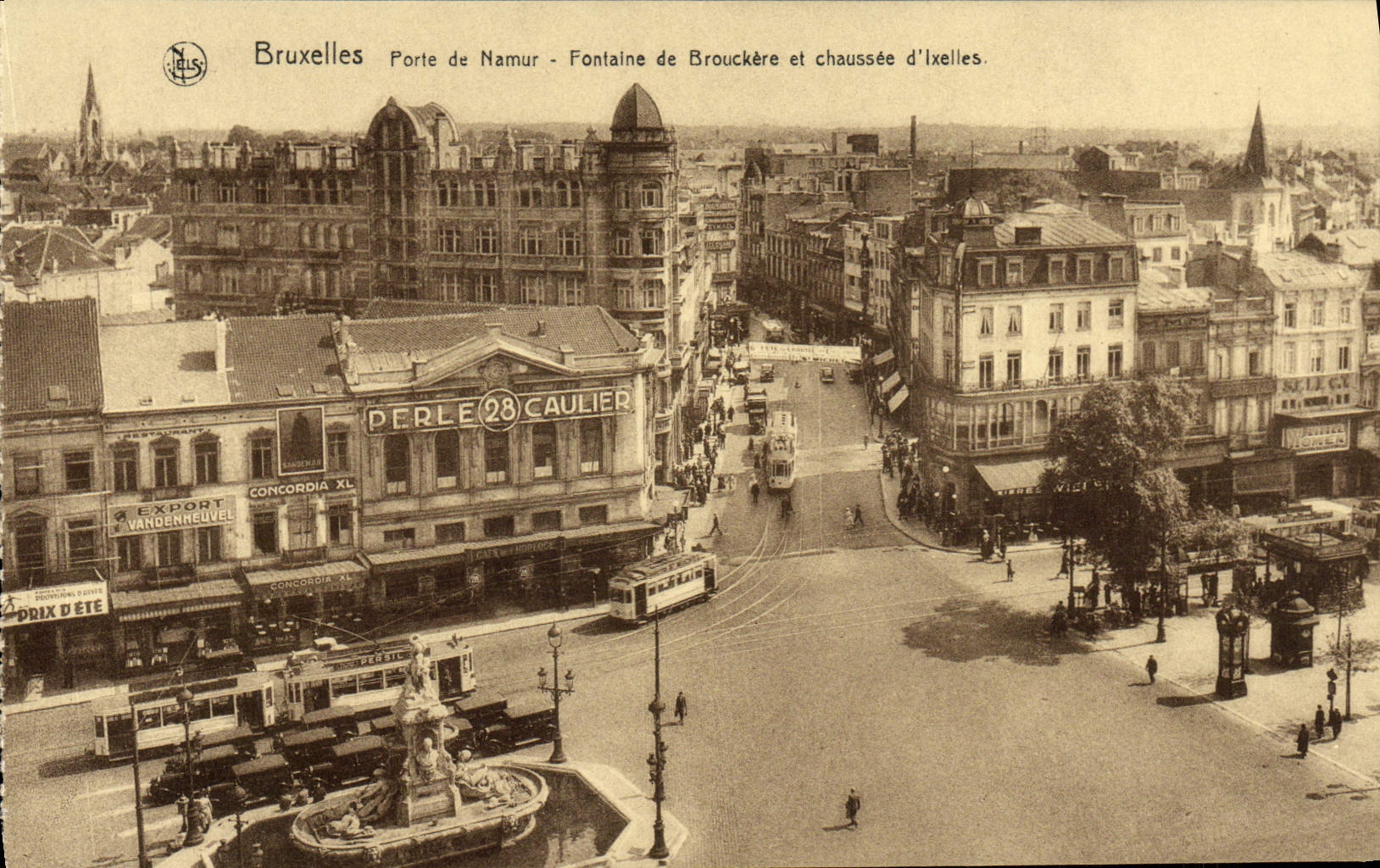 CPA Bruxelles Porte de Namur Fontaine de Brouckere et chaussee d'Ixelles