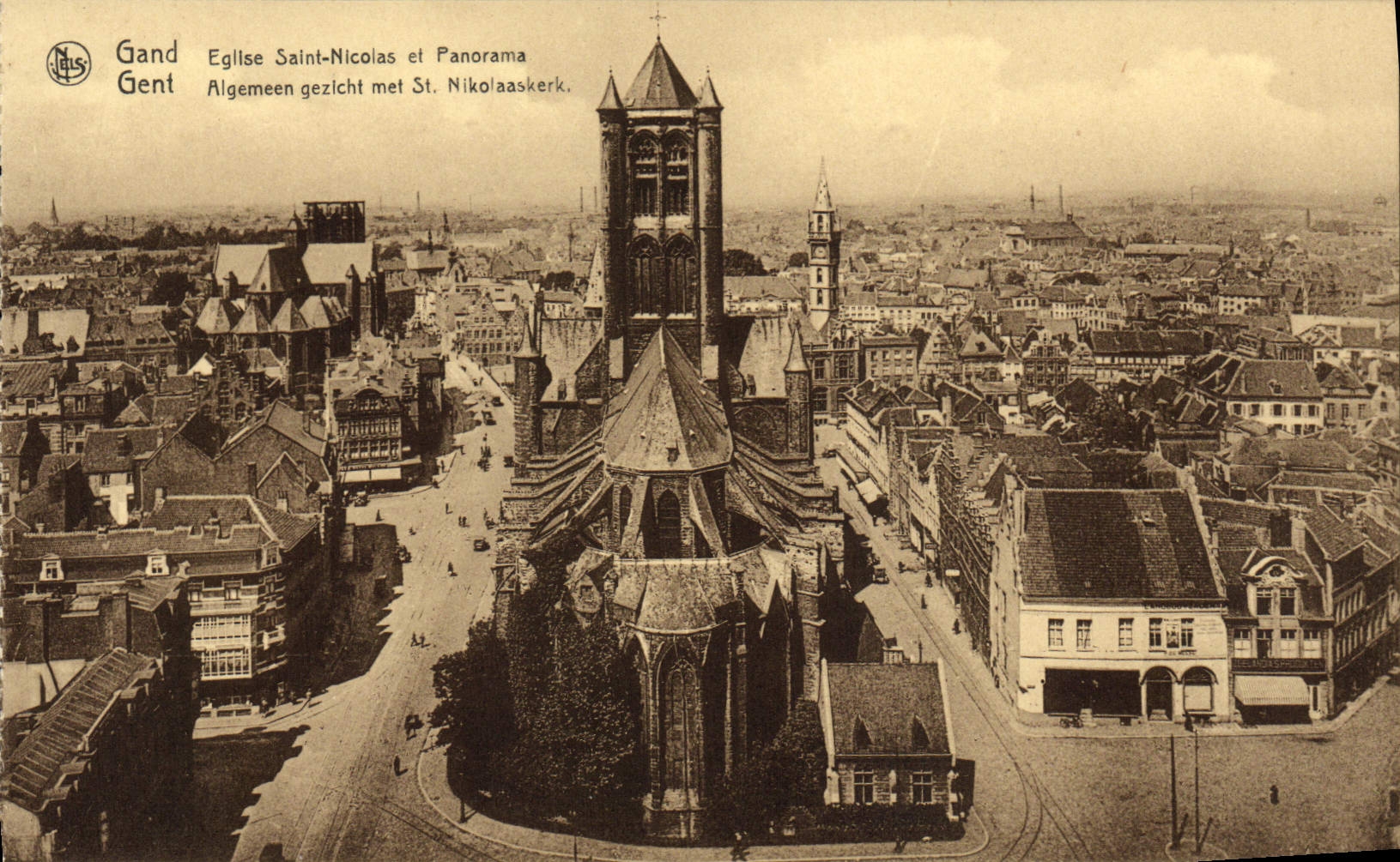 Gent - Église Saint-Nicolas et panorama — NLS, série Gand Gent