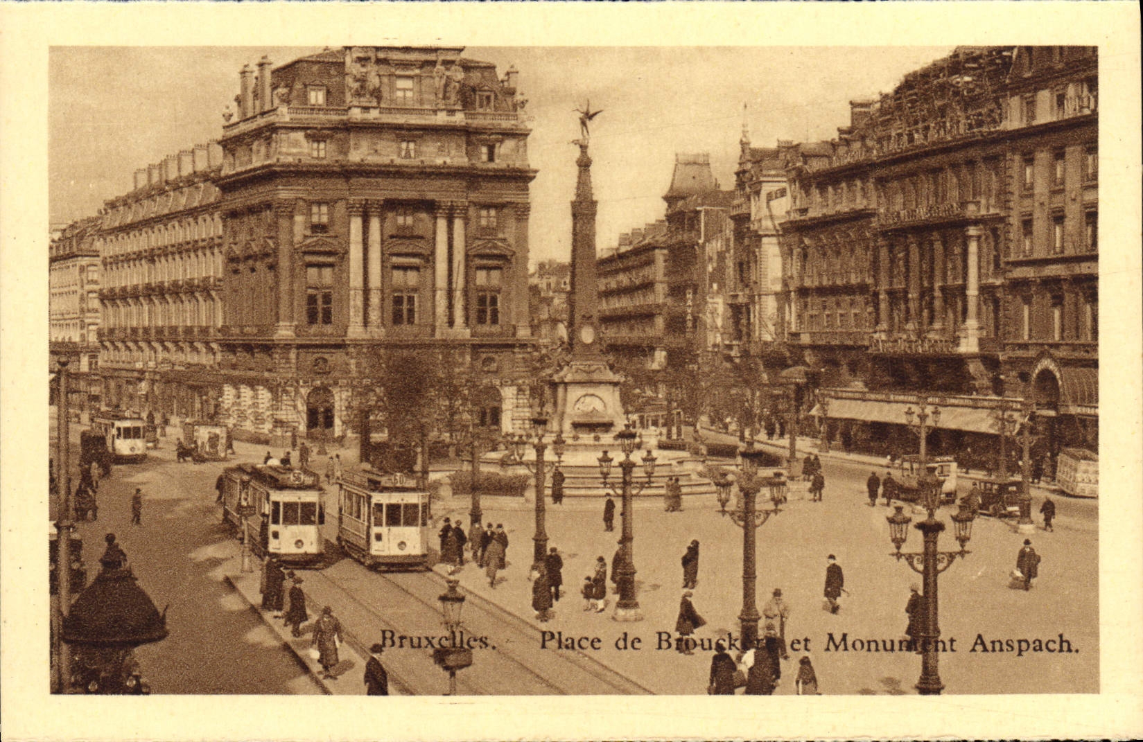CPA Bruxelles Place de Brouckere et Monument Anspach Tramway