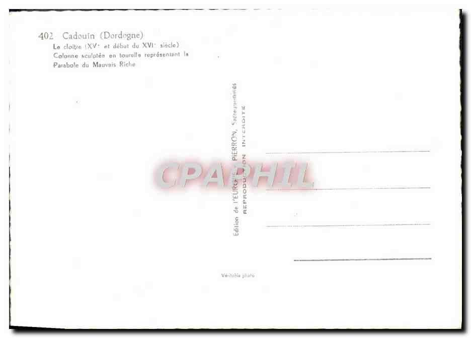 CPM Cadouin Le Cloitre Colonne sculptee en tourelle representant la parabole du mauvais riche  — Rückseite
