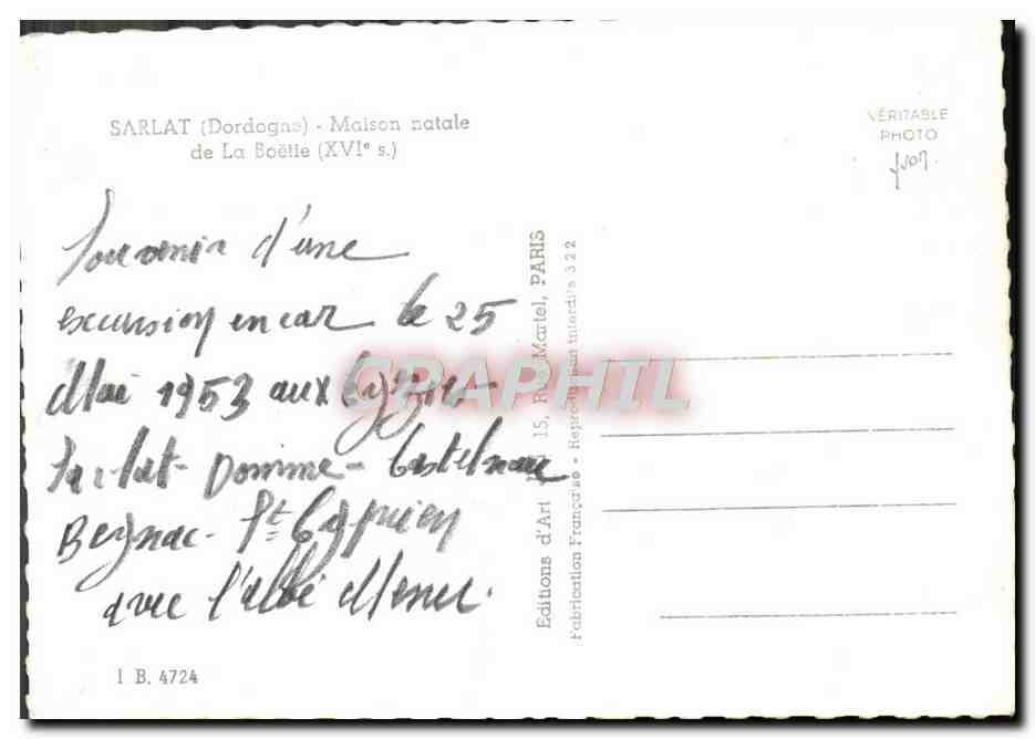 CPM Sarlat Maison Natale de la Boetie — Verso